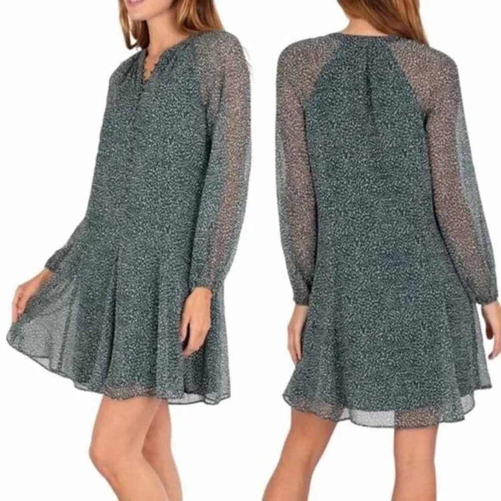 Joie Dress Womens XXL 2X Green White Dot Long Sleeve Lined Boho Peasant Buttons